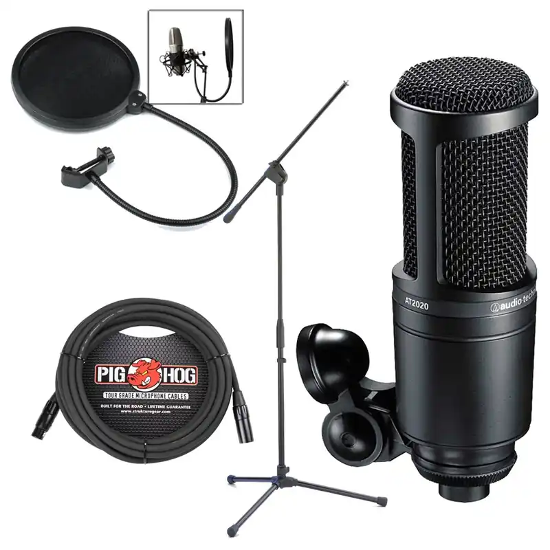 Express Delivery Audio-Technica AT2020 Recording Condenser Microphone with Stand, Cable, & Filter