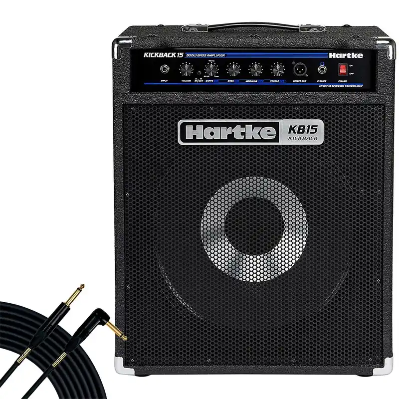 Top Rated Hartke Kickback KB15 15500-Watt Bass Combo Amplifier and 18' Mogami Gold Straight to Right-Angle Cable