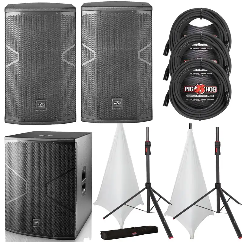 Buy Direct D.A.S. Audio VANTEC 12A Speaker Pair with 18A Subwoofer, Stands, White Stand Covers, and Cables