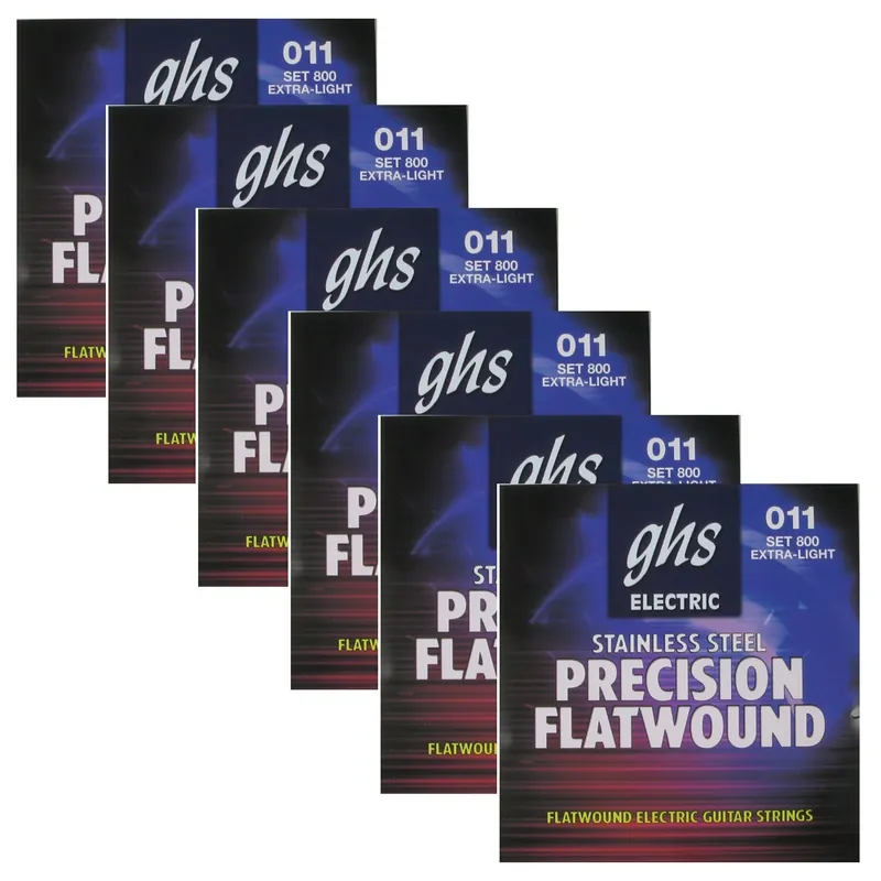 Authentic 6 Sets of GHS 800 Precision Flats Flatwound Extra Light Electric Guitar Strings (11-46)