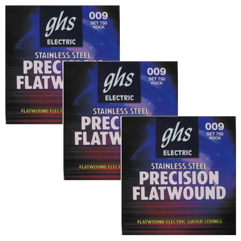 3 Sets of GHS 750 Precision Flats Flatwound Ultra Light Electric Guitar Strings (9-42) Save Now