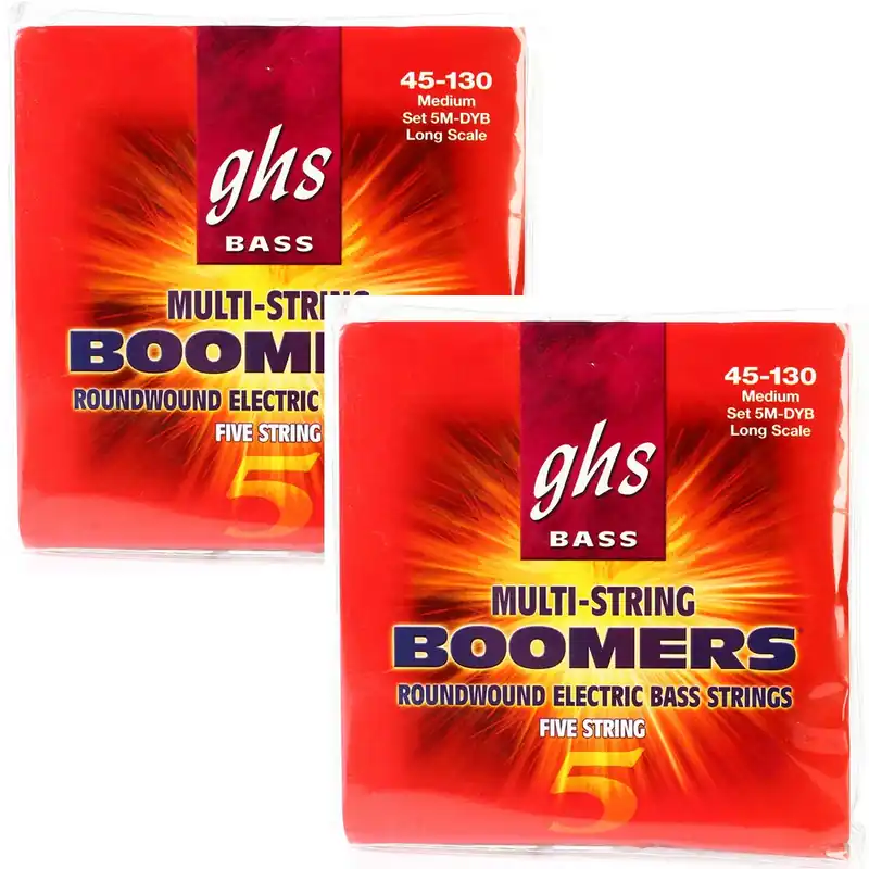 2 Sets of GHS 5M-DYB Boomers Roundwound Long Scale Medium 5-String Electric Bass Strings (45-130) Order Now