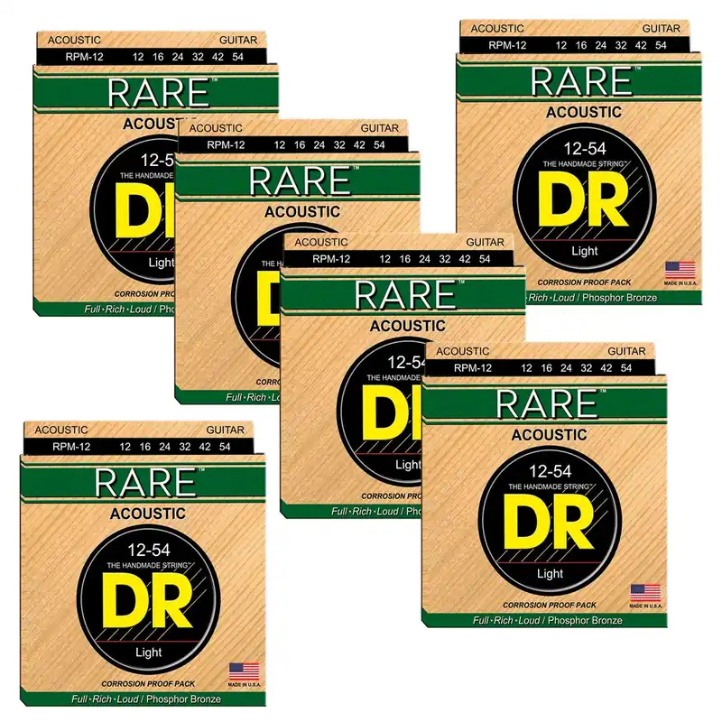 Editor’s Pick 6 Sets of DR Strings RPM-12 Rare Phosphor Bronze Acoustic Guitar Strings (12-54)