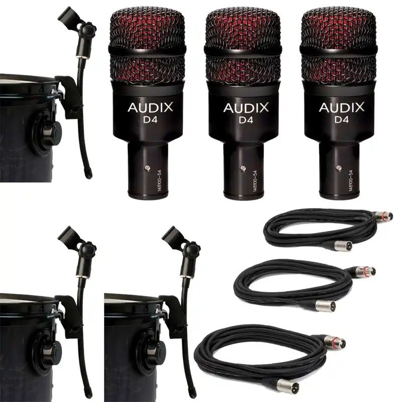 Don’t Miss Out (3) Audix D4 Hypercardioid Dynamic Microphone with (3) DVice Gooseneck Mic Clips & Cable Pack