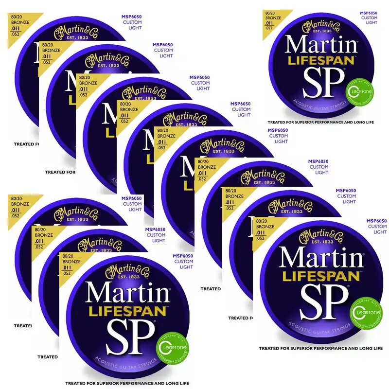 12 Sets of Martin MSP6050 SP Lifespan 80/20 Bronze Custom Light Acoustic Guitar Strings (11-52) Mega Sale