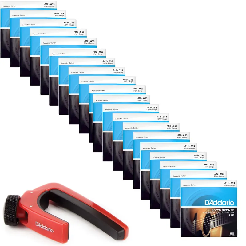 Buy Direct 20 Sets of D'Addario EJ11 Bronze Light Acoustic Guitar Strings (12-53) with FREE Planet Waves Red Capo