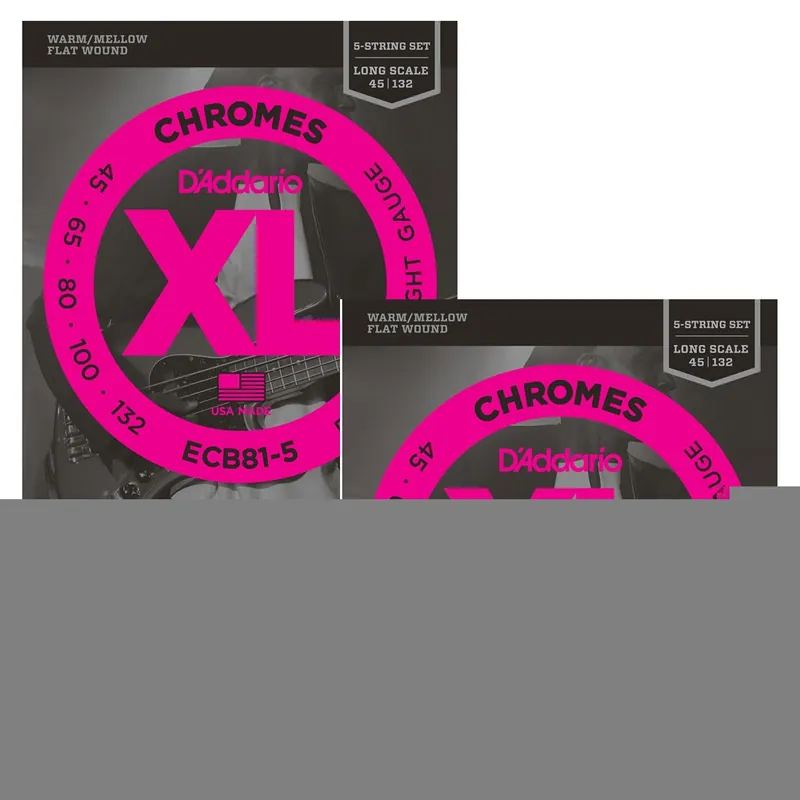 Money Back Guarantee 2-Pack of D'Addario ECB81-5 Chromes 5-String Long Scale Light Bass Strings (45-132)