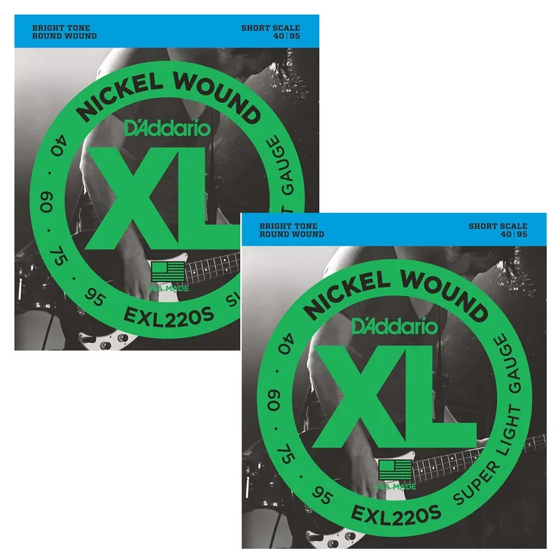2 Sets of D'Addario EXL220S XL Nickel Super Light Short Scale Electric Bass Strings (40-95) Budget