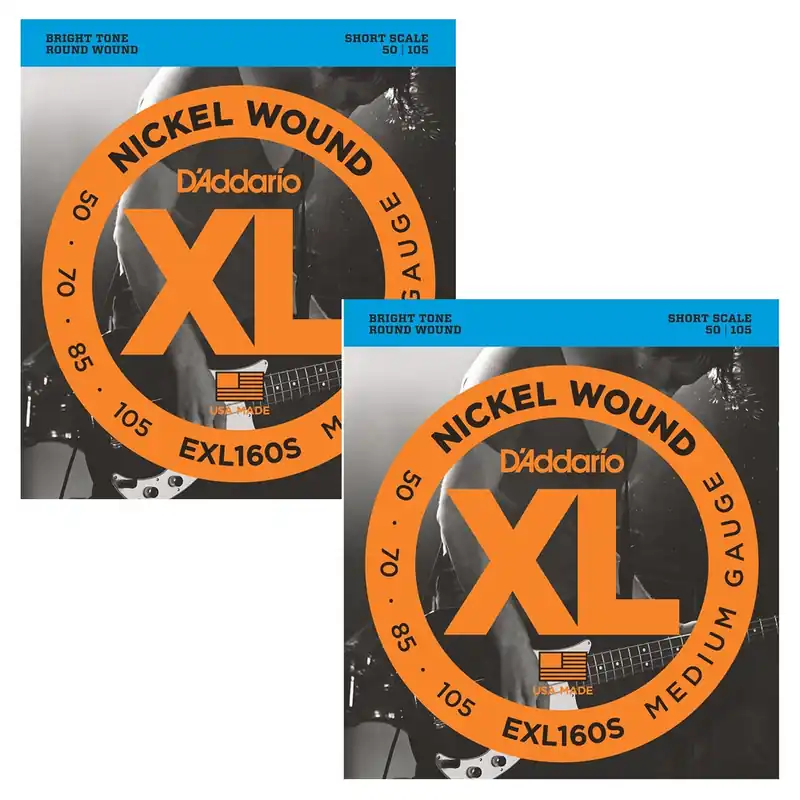 2 Sets of D'Addario EXL160S Nickel Wound Short Scale Medium Bass Guitar Strings (50-105) Best Price