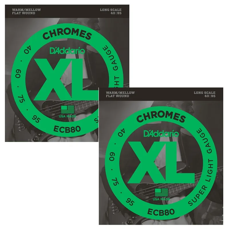 2 Sets of D'Addario ECB80 Chromes Long Scale Light Bass Strings (40-95) Free Shipping