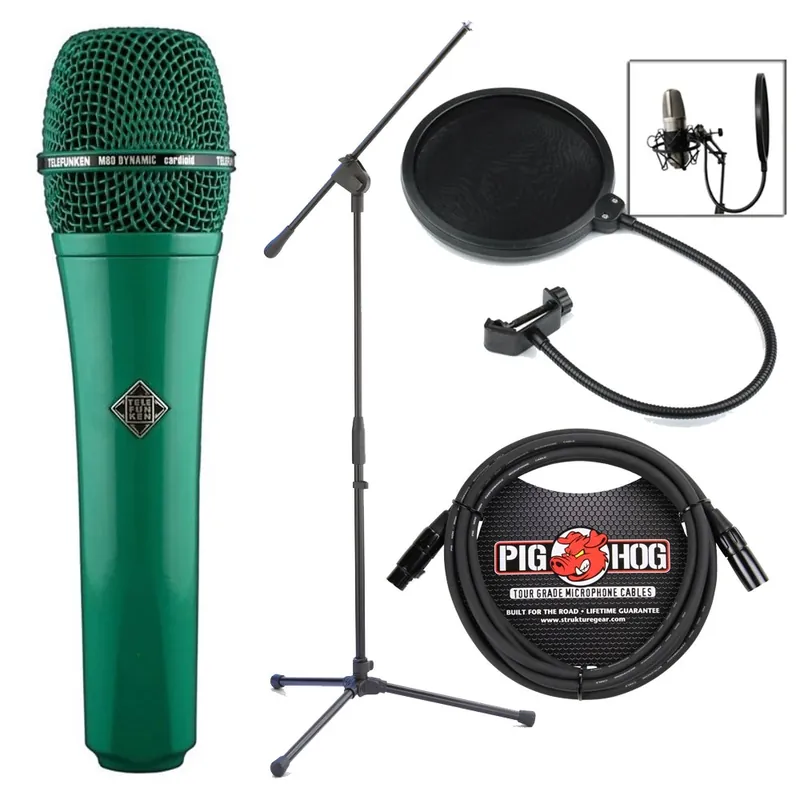 Telefunken M80 Dynamic Microphone (Green) with 10 ft XLR Cable, Stand, and Pop Filter While Supplies Last