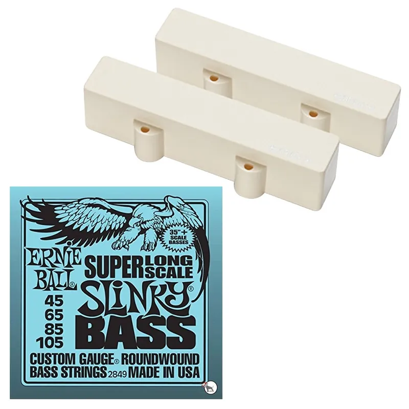 Exclusive Offer EMG J5 Set Active 5-String Jazz Bass Pickup Set (Ivory) with FREE Set of Ernie Ball 2849 Strings (45-130)