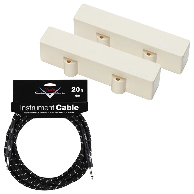 Wholesale EMG J5 Set Active 5-String Jazz Bass Pickup Set (Ivory) with FREE 20 ft Black Tweed Fender Cable