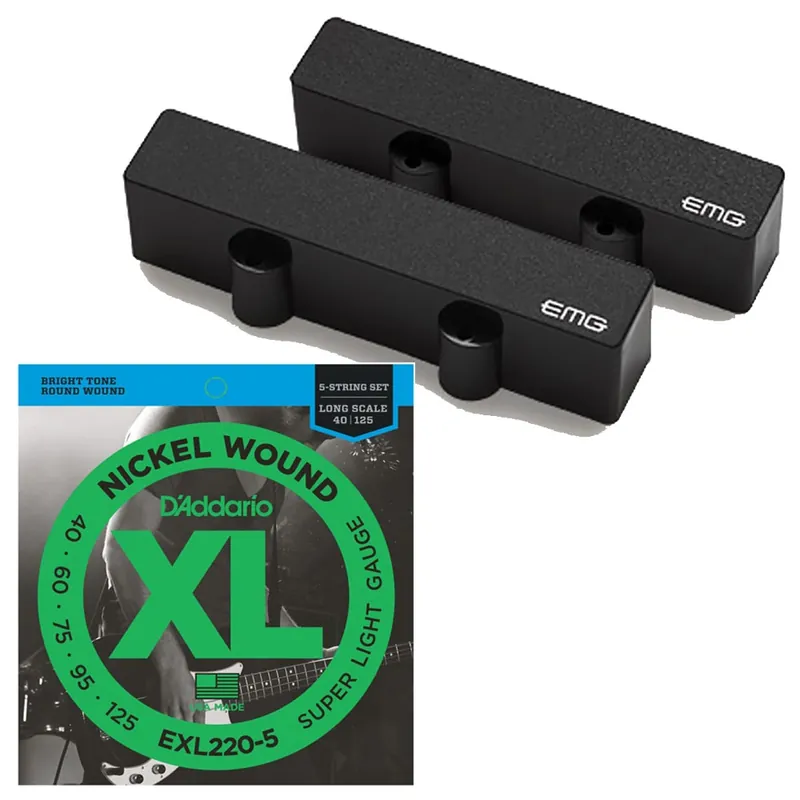 Buy Direct EMG J5 Set Active 5-String Jazz Bass Pickup Set (Black) with FREE Set of D'Addario EXL220-5 Strings (40-125)