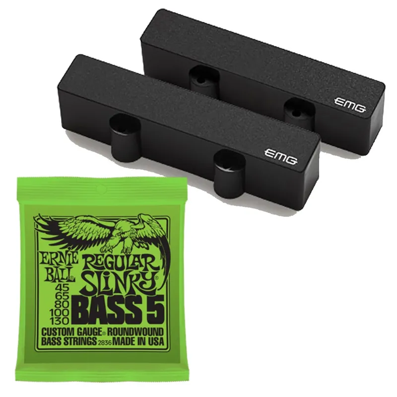 Holiday Sale EMG J5 Set Active 5-String Jazz Bass Pickup Set (Black) with FREE Set of Ernie Ball 2836 Strings (45-130)