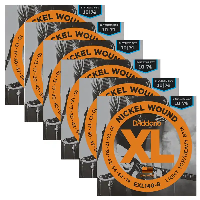 Weekend Sale 6 Sets of D'Addario EXL140-8 Nickel Wound 8-String Light Top/Heavy Bottom Electric Guitar Strings (10-74)