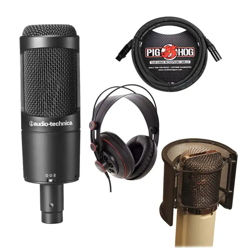 Time-Limited Audio Technica AT-2050 Microphone With Popguard + Headphones + 10' Mic Cable Bundle