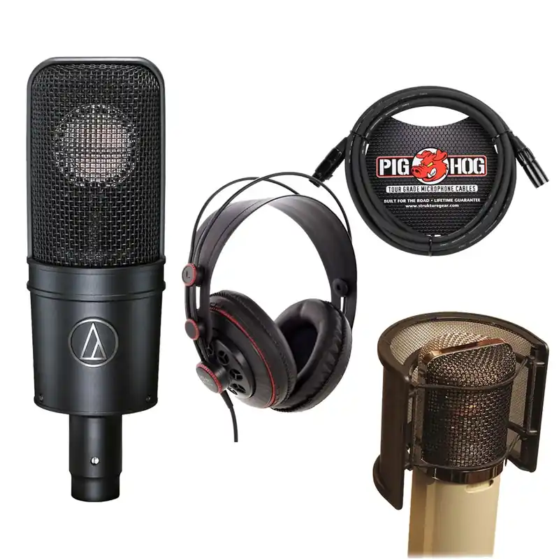 Audio Technica AT-4040 Microphone With Popguard + Headphones + 10' Mic Cable Bundle Top Rated