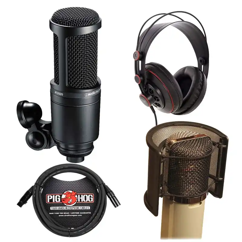 Audio Technica AT-2020 Microphone With Popguard + Headphones + 10' Mic Cable Bundle Free Delivery