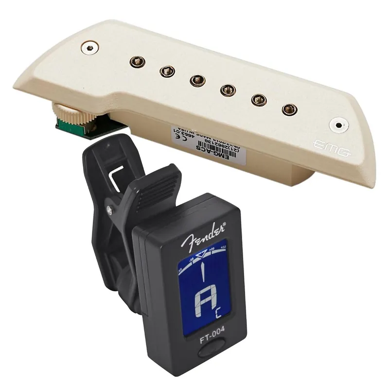 EMG ACS Acoustic Guitar Pickup with Chrome Poles (Ivory) & FREE Fender Tuner Authentic