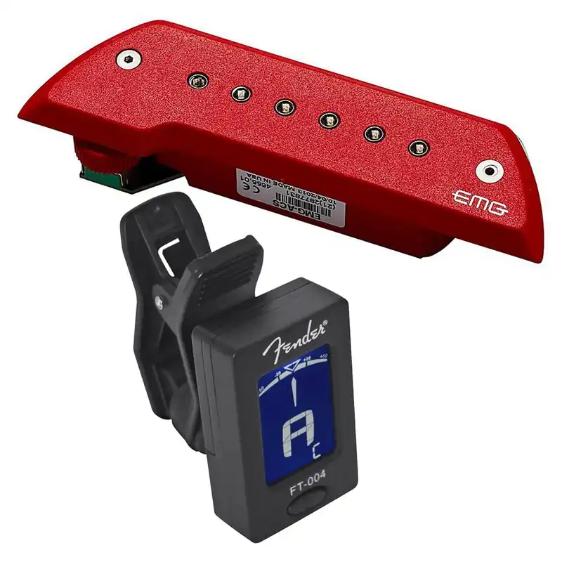 Special Offer EMG ACS Acoustic Guitar Pickup with Chrome Poles (Red) & FREE Fender Tuner
