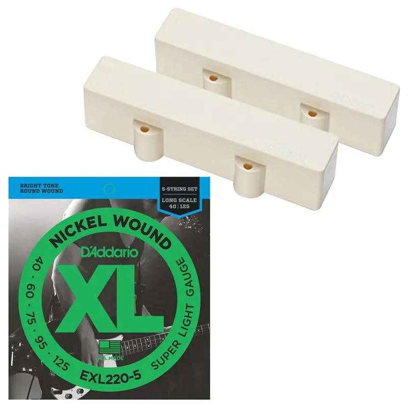 EMG J5 Set Active 5-String Jazz Bass Pickup Set (Ivory) with FREE Set of D'Addario EXL220-5 Strings (40-125) Deal