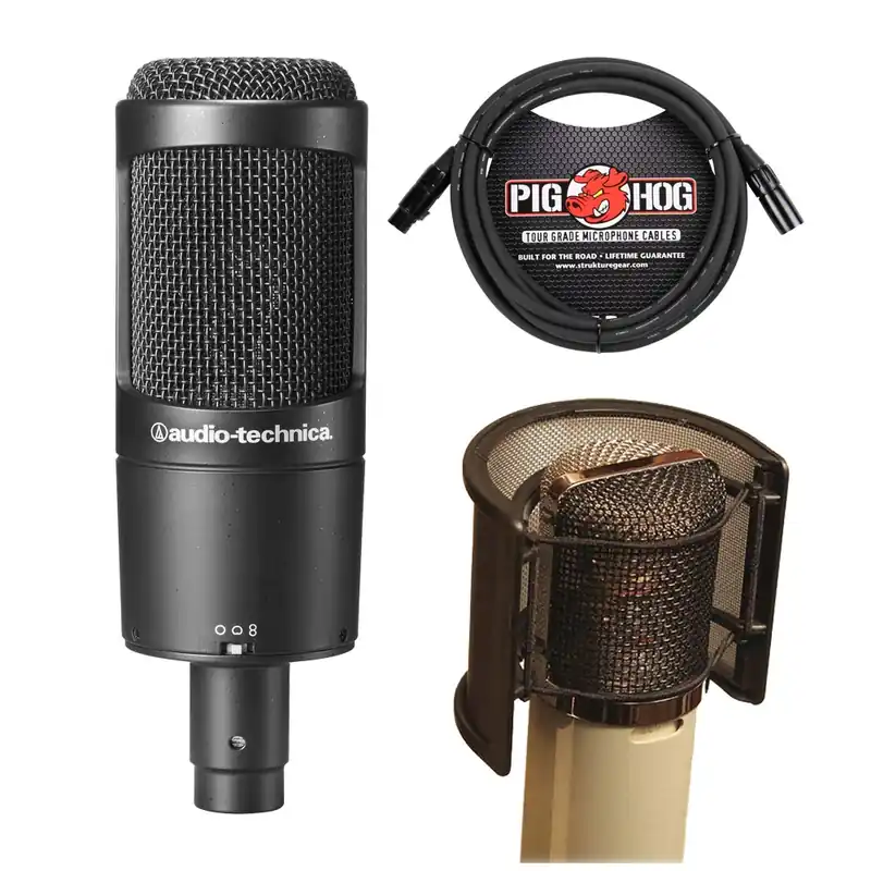 Audio Technica AT-2050 Microphone With Popguard & 10' Microphone Cable Bundle Trusted Brand