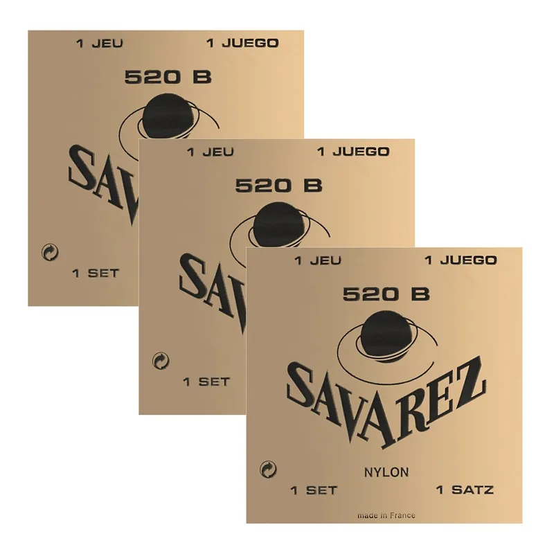 Free Delivery 3 Sets of Savarez 520-B Traditional White Card Light Tension Classical Guitar Strings