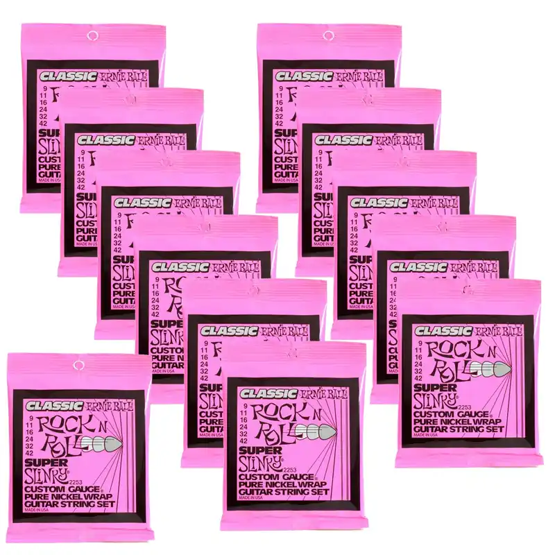 Worldwide Shipping 12-Sets of Ernie Ball 2253 Super Slinky Pure Nickel Electric Guitar Strings (9-42)