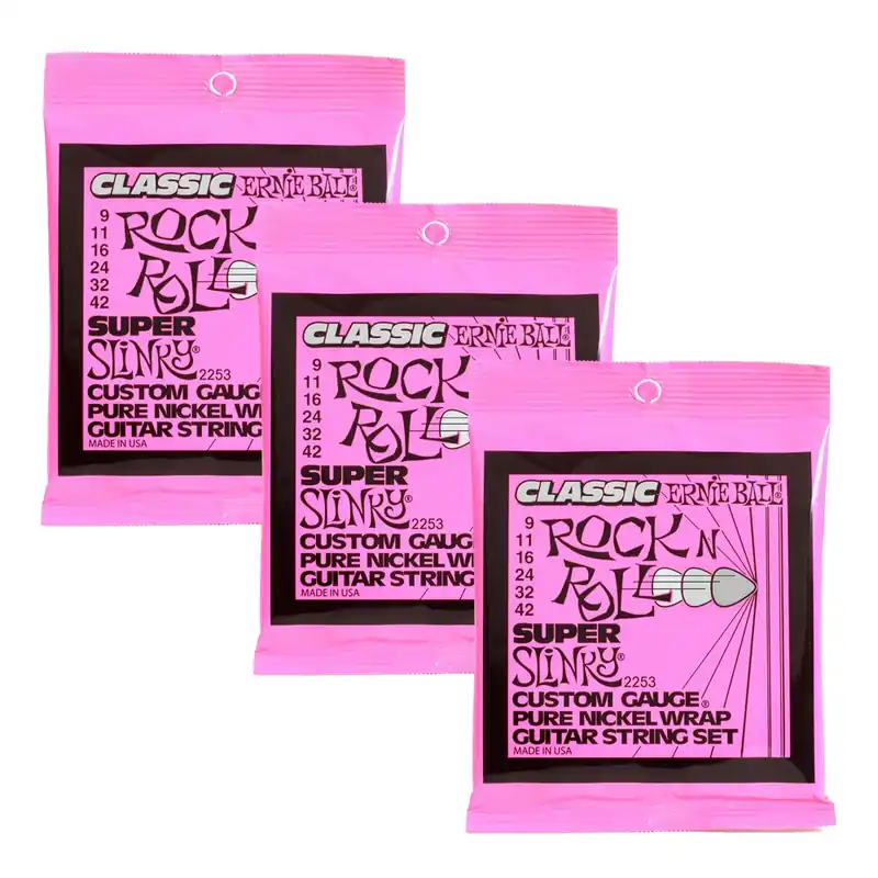 3-Sets of Ernie Ball 2253 Super Slinky Pure Nickel Electric Guitar Strings (9-42) Fan Favorite