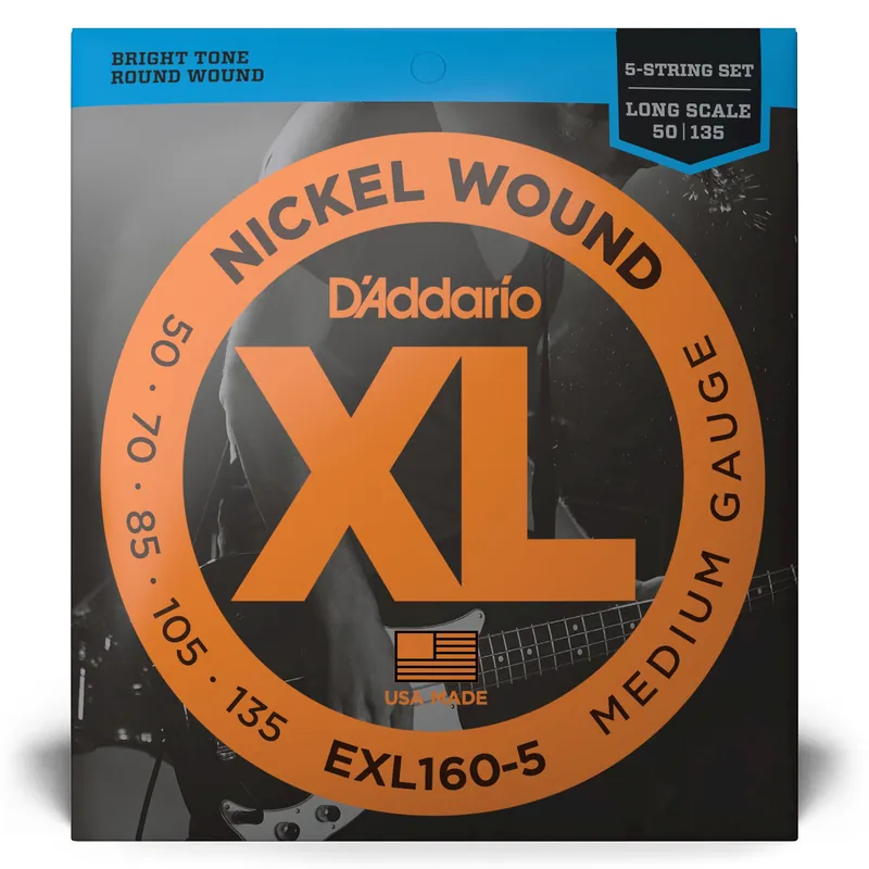 2-Pack of D'Addario EXL160-5 XL 5-String Bass Regular/Long String Sets (50-135) Limited Offer