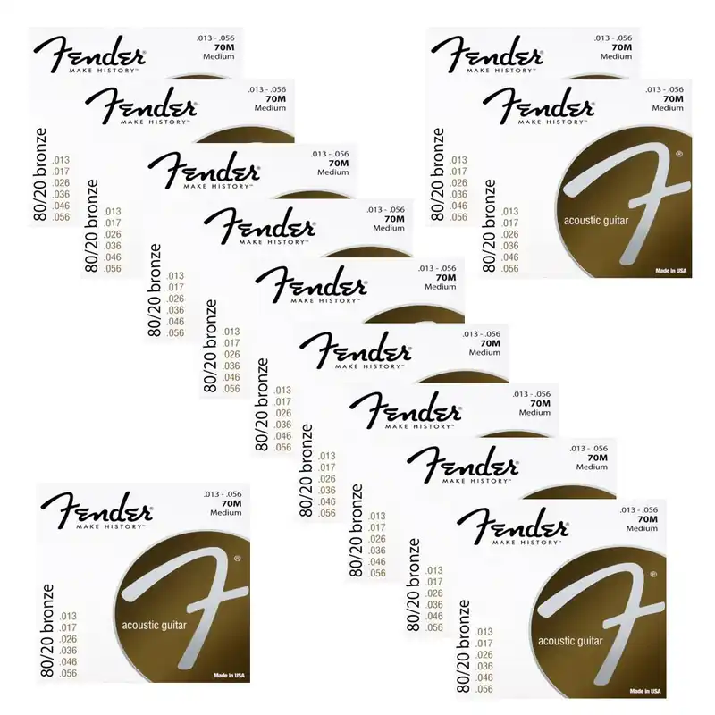12-Pack of Fender 70M 80/20 Bronze Guitar Strings (13-56) Original