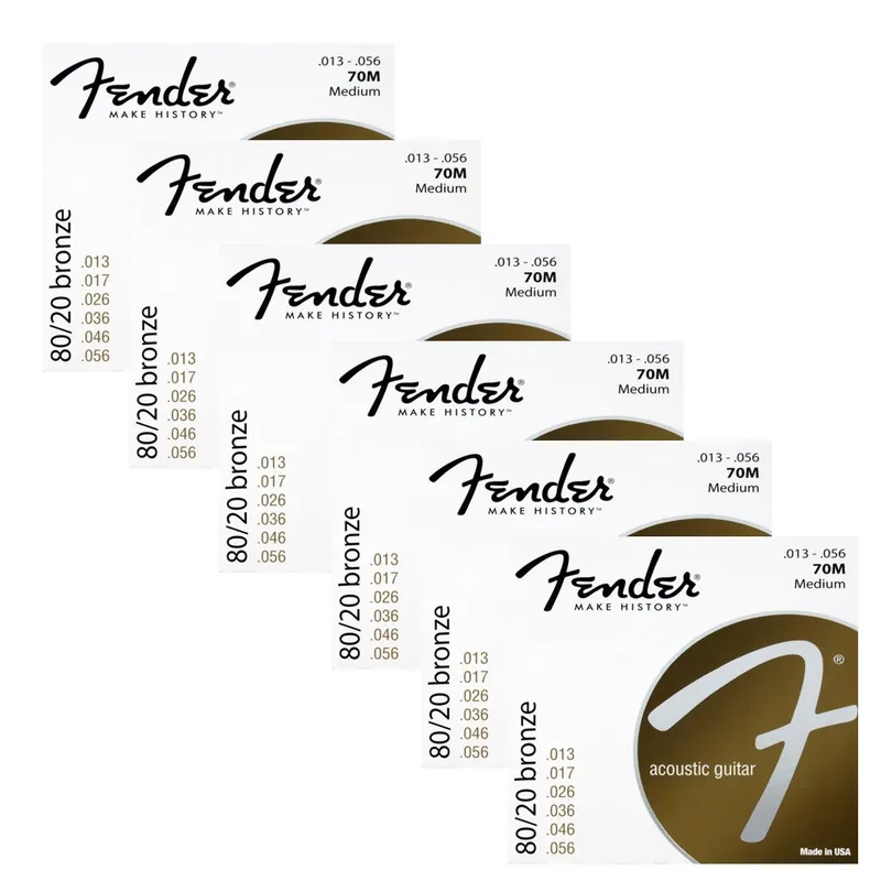 Same Day Shipping 6-Pack of Fender 70M 80/20 Bronze Guitar Strings (13-56)