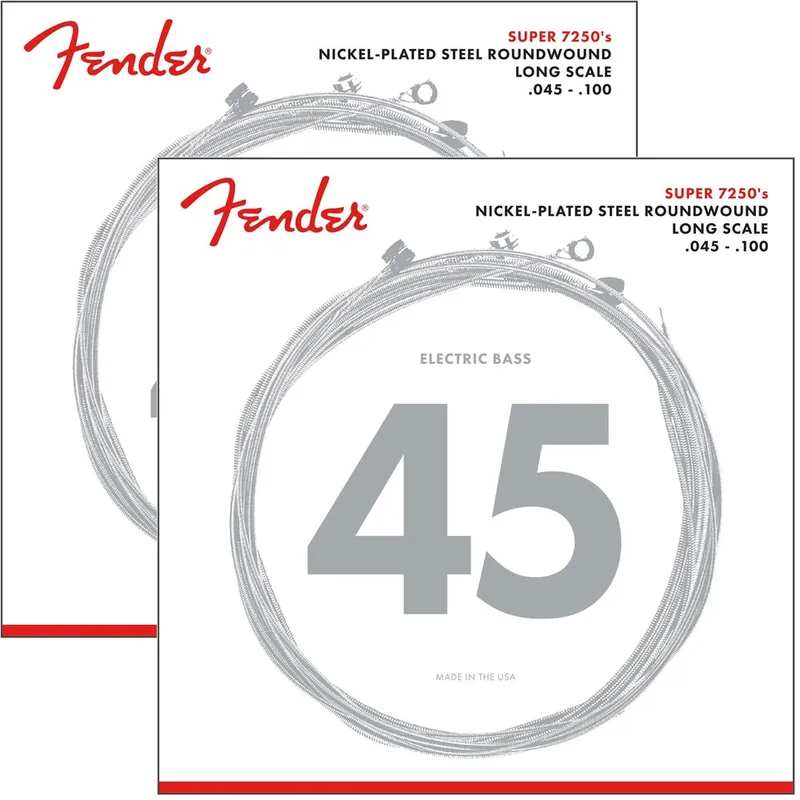 2-Pack of Fender 7250ML Super Bass Nickel-Plated Steel Long Scale Medium-Light Bass Strings (45-100) Crafted