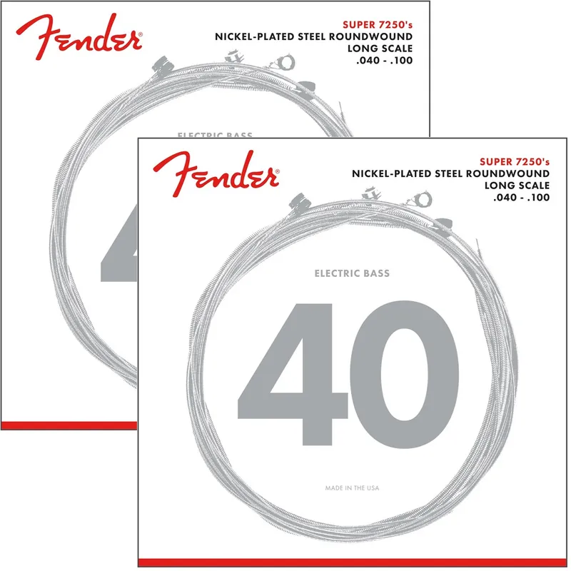 Authentic 2-Pack of Fender 7250L Super Bass Nickel-Plated Steel Long Scale Bass Light Strings (40-100)