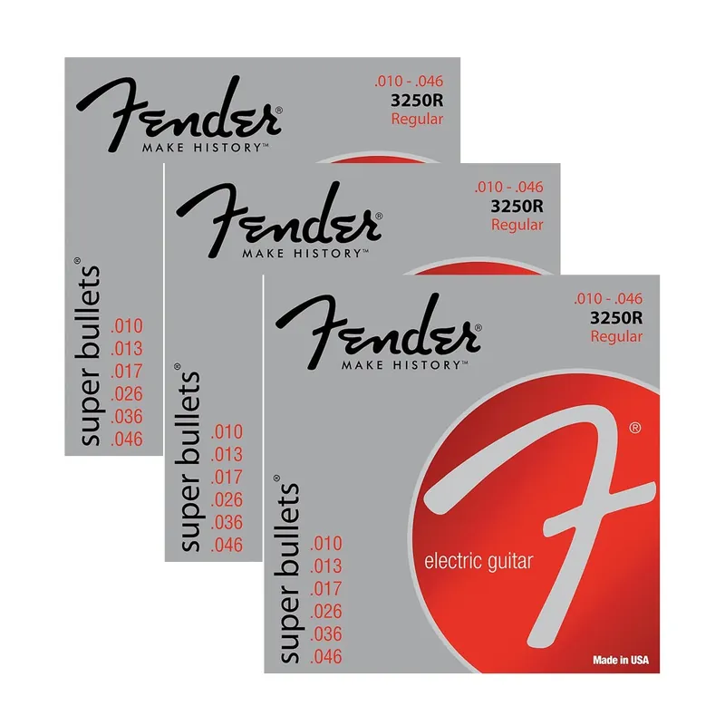 Authentic 3-Pack of Fender 3250R Nickel-Plated Steel Bullet-End Electric Guitar Strings (10-46)