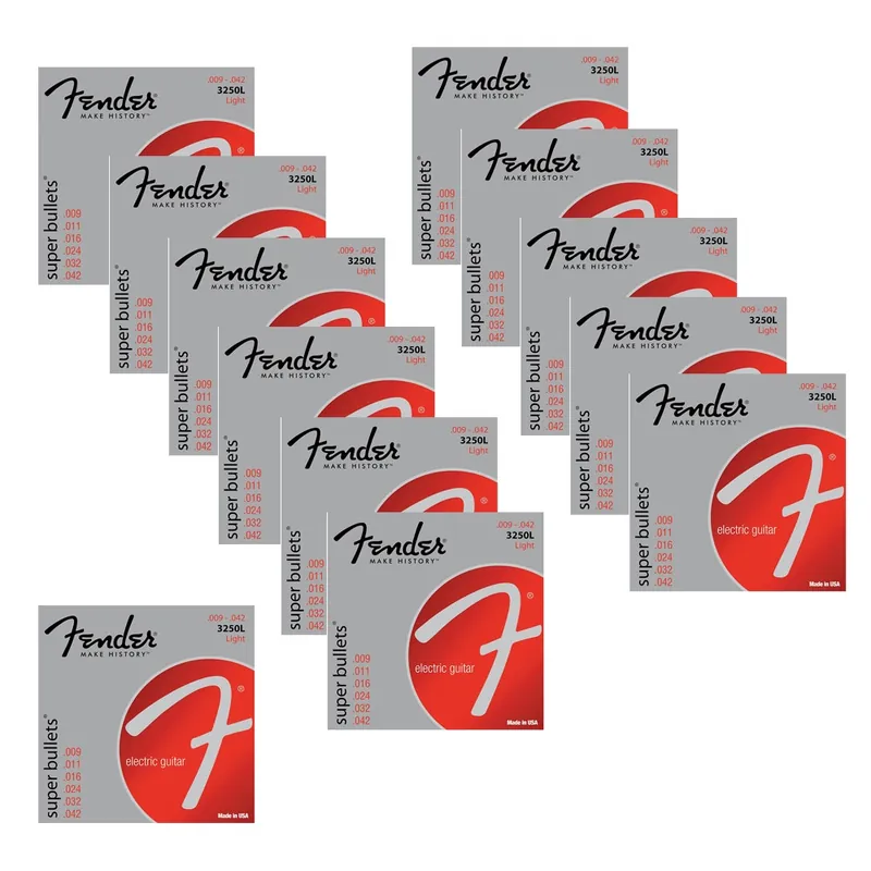 No Minimum Order 12-Pack of Fender 3250L Nickel-Plated Steel Bullet-End Light Electric Guitar Strings (9-42)