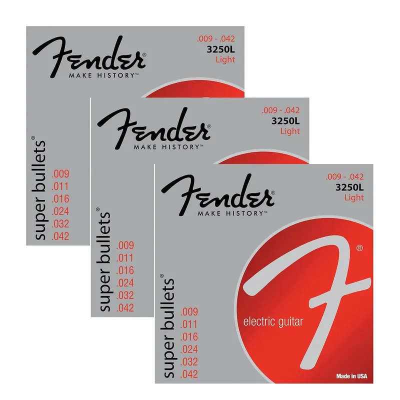 Limited Offer 3-Pack of Fender 3250L Nickel-Plated Steel Bullet-End Light Electric Guitar Strings (9-42)