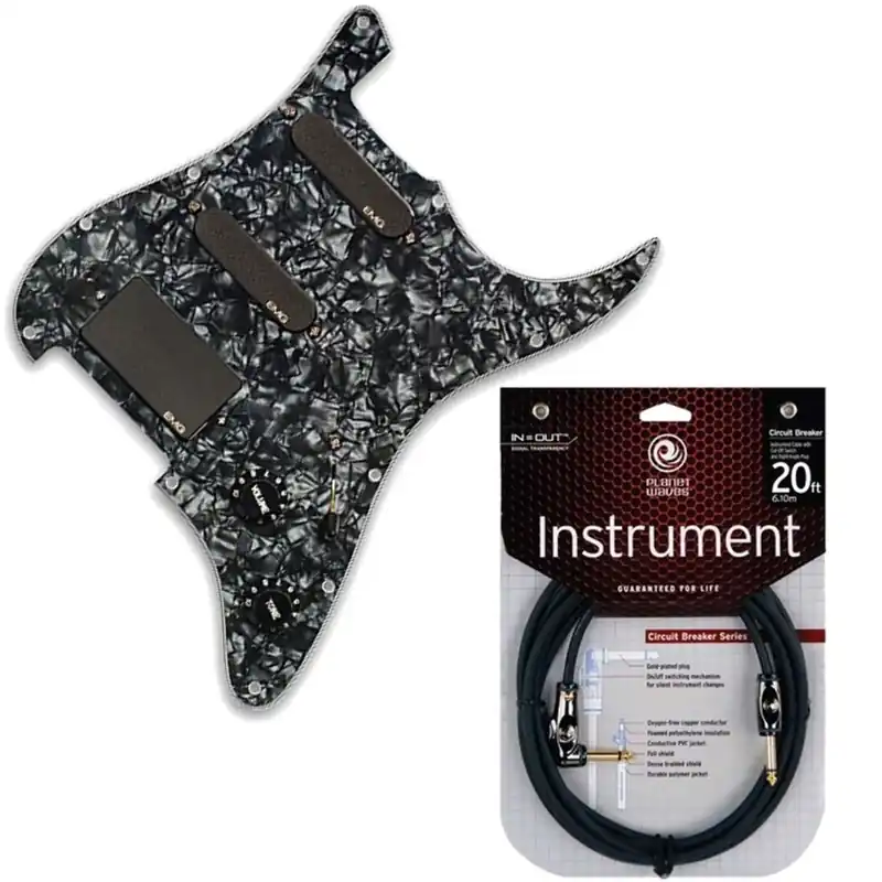 EMG SL20 Steve Lukather Prewired Pickguard Pickup Set in Black with FREE 20 ft Circuit Breaker Right-Angle Cable Money Back Guarantee
