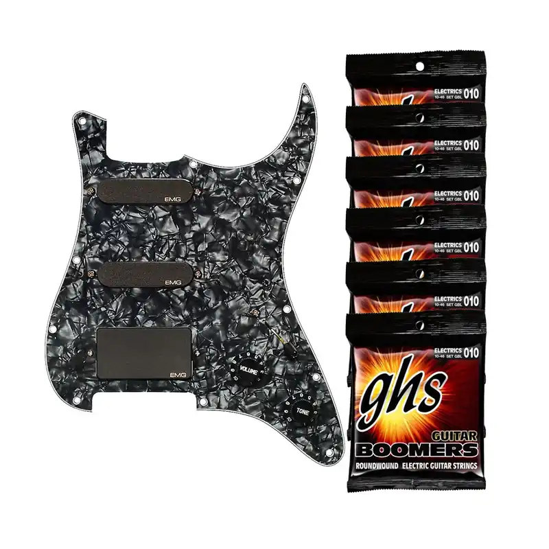 EMG SL20 Steve Lukather Prewired Pickguard Pickup Set in Black with 6 Sets of GHS GBL Strings (10-46) Factory Price