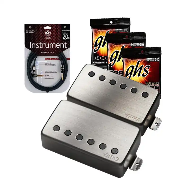 EMG JH James HetfieldHetSignature Pickup Set Brushed Chrome with 3 Sets of Strings and Cable One Day Deal