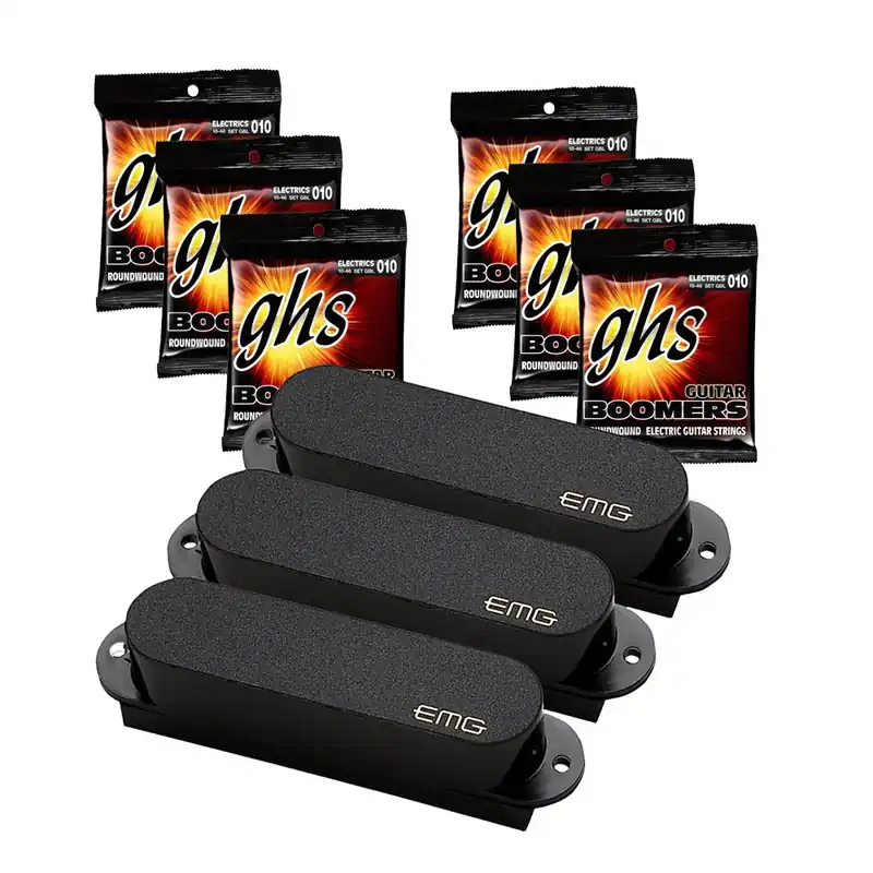 EMG SA Active Single Coil Pickup Set Black with 6 Sets of GHS GBL Strings (10-46) Modern