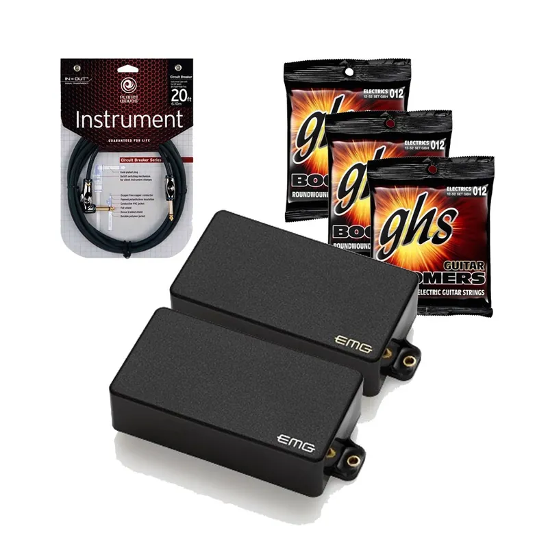 Best Price EMG Zakk Wylde Signature Black Active Pickup Set with 3 Sets of GHS GBH Strings and 20 ft Guitar Cable