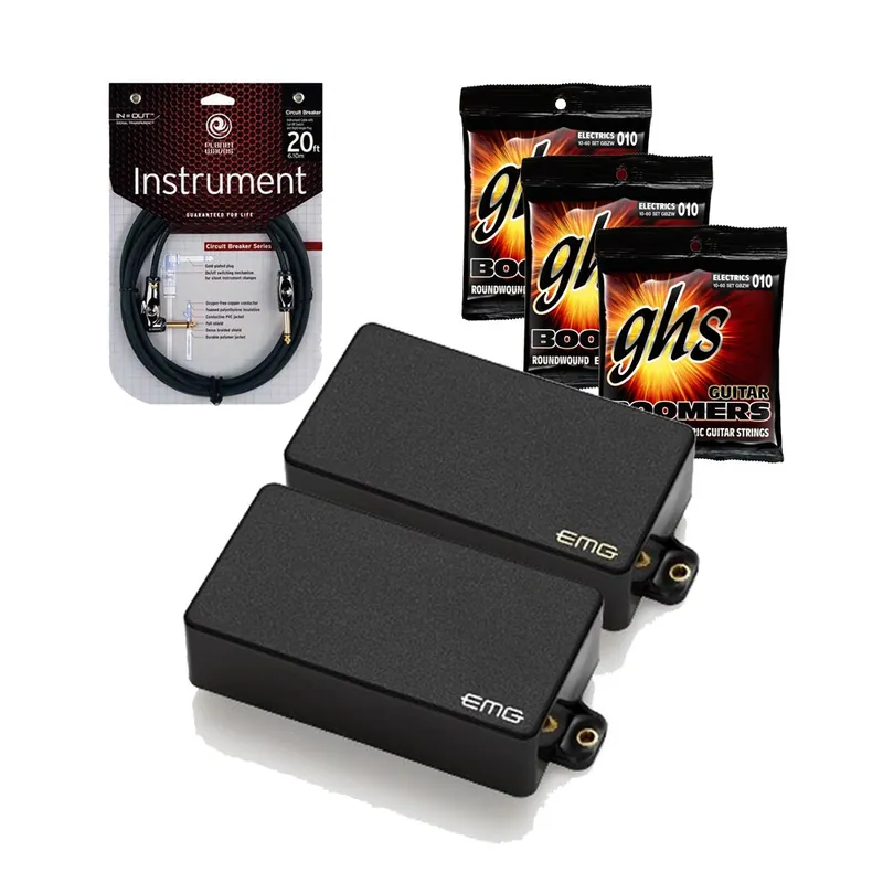 Super Sale EMG Zakk Wylde Signature Black Active Pickup Set with 3 Sets of GHS GBZW Strings and 20 ft Guitar Cable