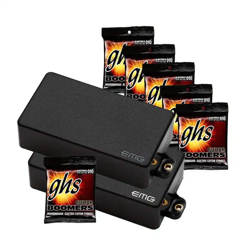 Hassle-Free Returns EMG 81 and 60 Black Humbucking Active Guitar Pickups with 6 Sets of GHS GBL Strings (10-46)