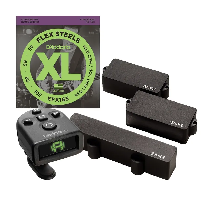 EMG PJ Set Black Active Pickup with FREE D'Addario EFX165 Bass Strings (45-105) and Tuner While Supplies Last
