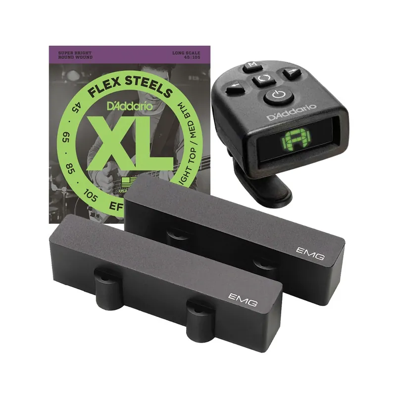 EMG J Set Black Jazz Bass Pickups with FREE D'Addario EFX165 Bass Strings (45-105) and Tuner Discount