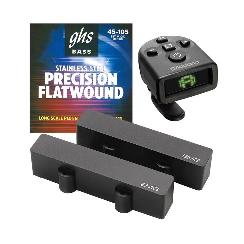 Editor’s Pick EMG J Set Black Jazz Bass Pickups with FREE GHS M3050 Bass Strings (45-105) and Tuner
