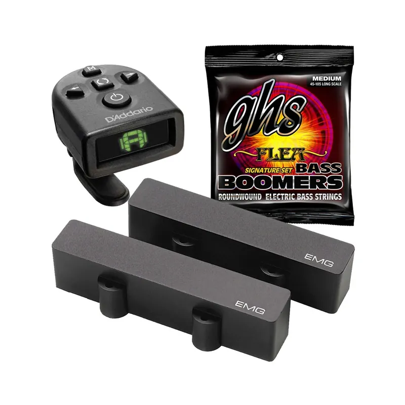 Budget EMG J Set Black Jazz Bass Pickups with FREE GHS M3045F Bass Strings (45-105) and Tuner