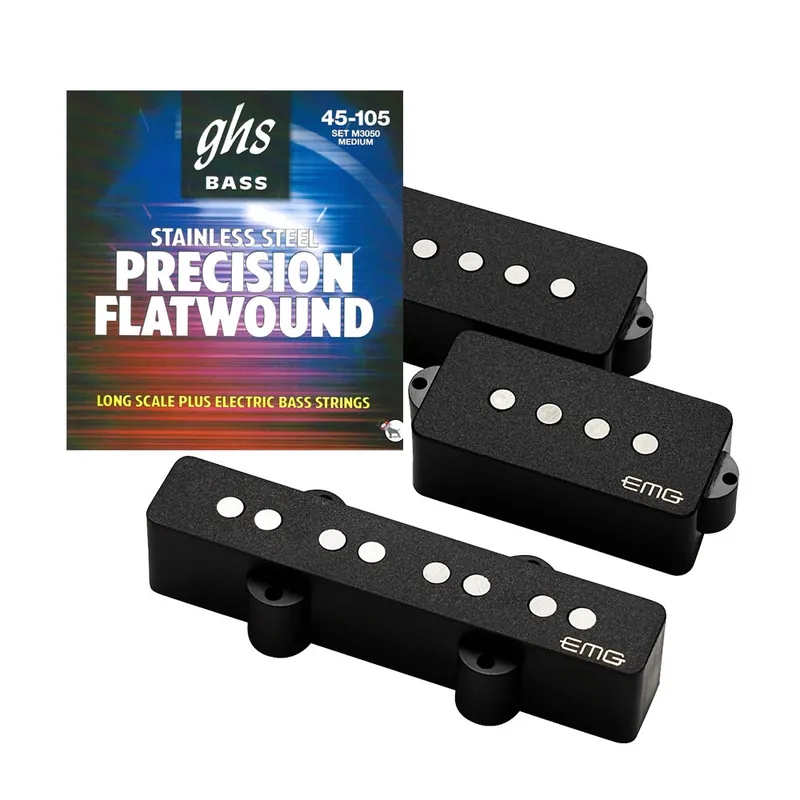 Money Back Guarantee EMG GZR-PJ Geezer Butler Signature PJ Pickup Set in Black with FREE GHS M3050 Bass Strings (45-105)